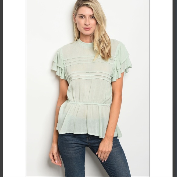 ☕️Lovely Sage Ruffle Top🌟 - Picture 3 of 3